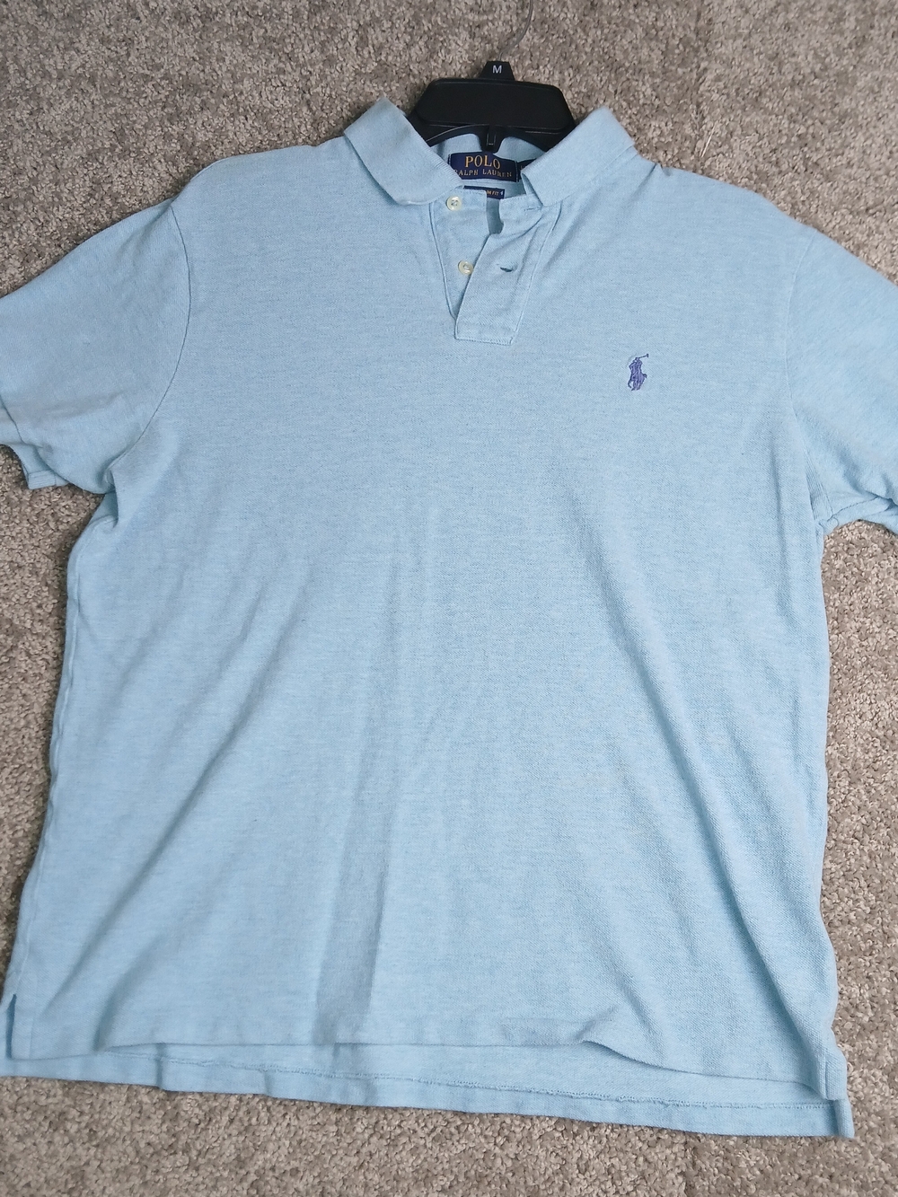 Polo by Ralph Lauren Boys Light Blue Collared Custom Slim Fit Polo Shirt - Large